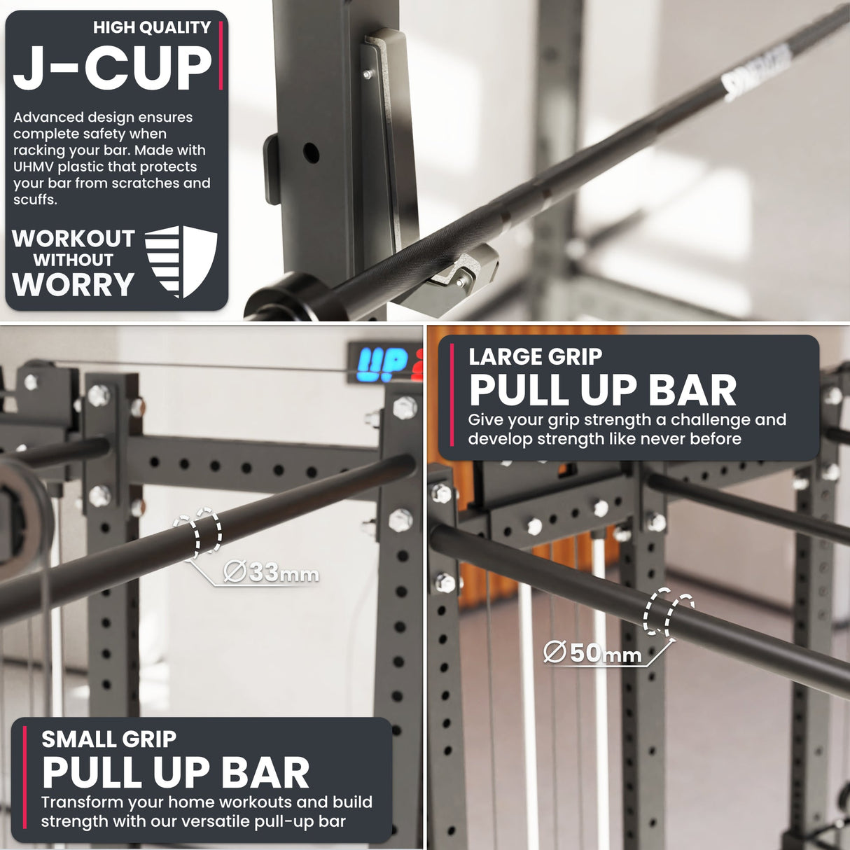 Synergee 2300 Series Power Cage with Synchronized Cable Crossovers – Dual 80lb Stacks, Adjustable Pulleys, and Multi-Grip Pull-Up Bars