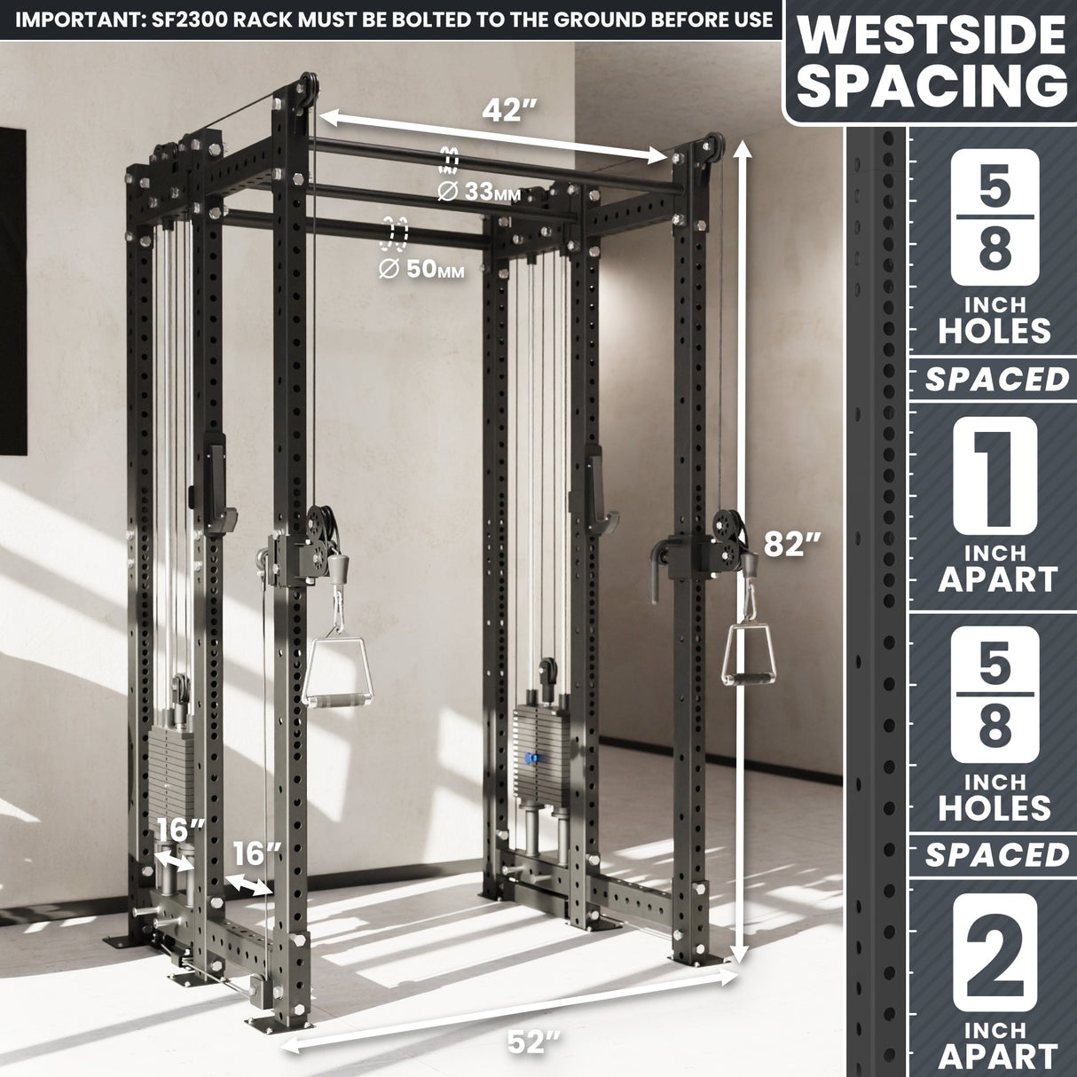 Synergee 2300 Series Power Cage with Synchronized Cable Crossovers – Dual 80lb Stacks, Adjustable Pulleys, and Multi-Grip Pull-Up Bars
