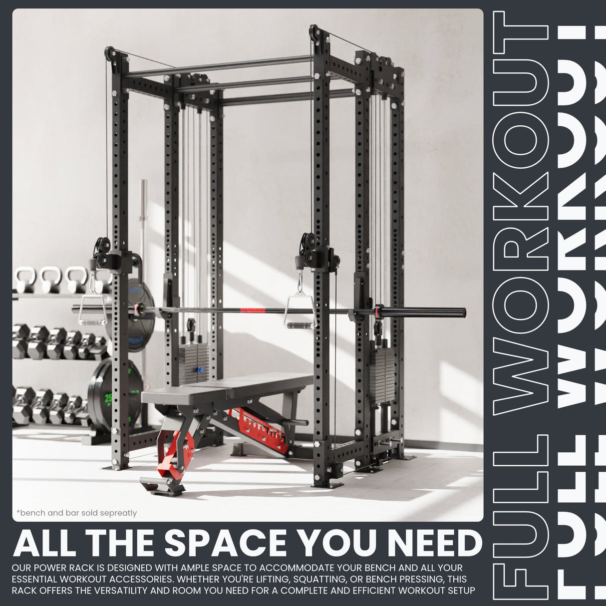 Synergee 2300 Series Power Cage with Synchronized Cable Crossovers – Dual 80lb Stacks, Adjustable Pulleys, and Multi-Grip Pull-Up Bars