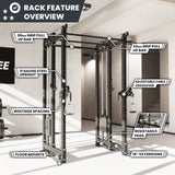 Synergee 2300 Series Power Cage with Synchronized Cable Crossovers – Dual 80lb Stacks, Adjustable Pulleys, and Multi-Grip Pull-Up Bars