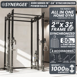 Synergee 2300 Series Power Cage with Synchronized Cable Crossovers – Dual 80lb Stacks, Adjustable Pulleys, and Multi-Grip Pull-Up Bars