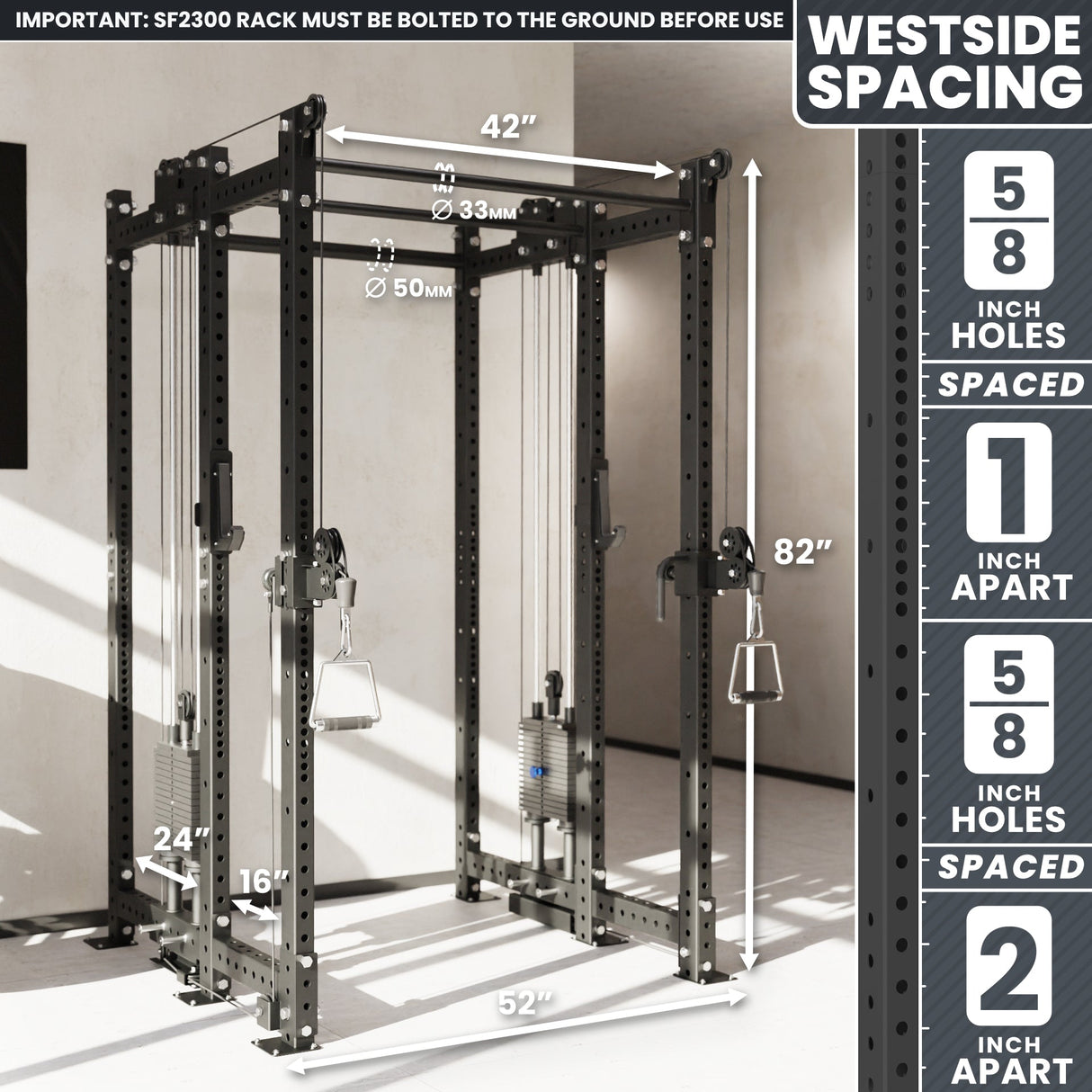 Synergee 2300 Series Power Cage with Synchronized Cable Crossovers – Dual 80lb Stacks, Adjustable Pulleys, and Multi-Grip Pull-Up Bars