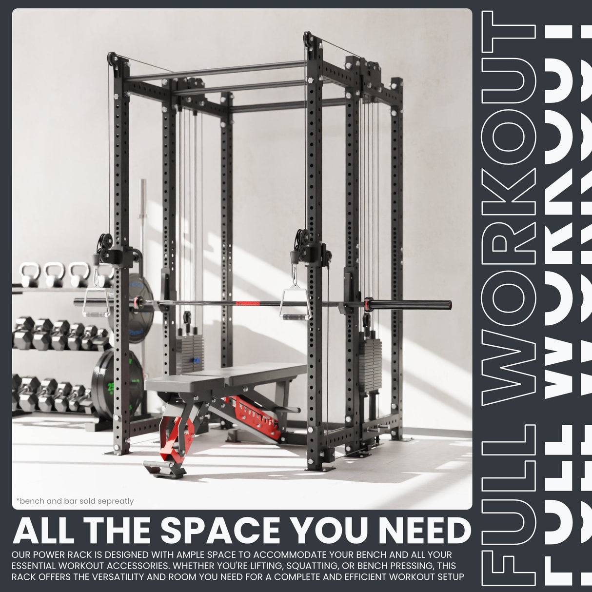 Synergee 2300 Series Power Cage with Synchronized Cable Crossovers – Dual 80lb Stacks, Adjustable Pulleys, and Multi-Grip Pull-Up Bars