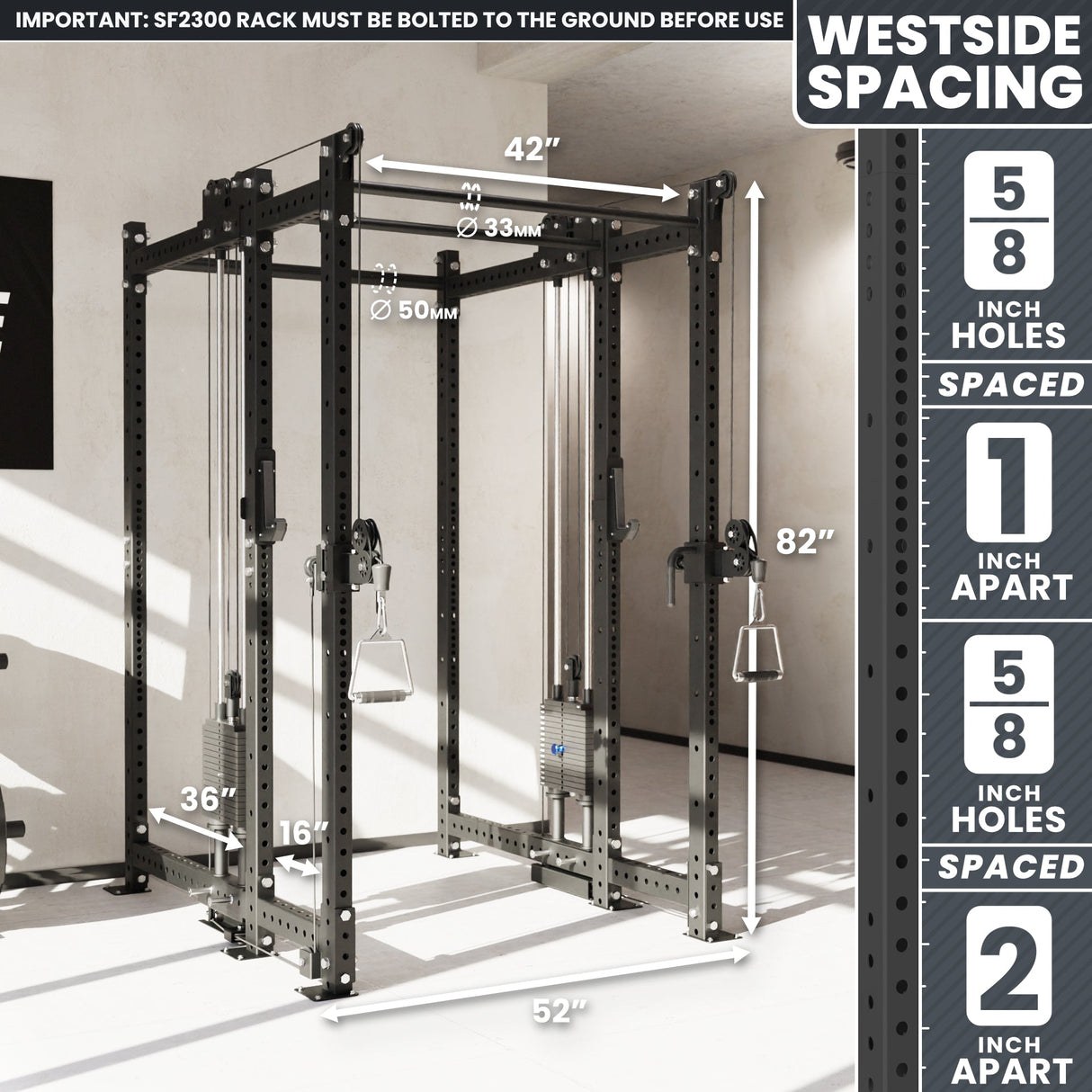 Synergee 2300 Series Power Cage with Synchronized Cable Crossovers – Dual 80lb Stacks, Adjustable Pulleys, and Multi-Grip Pull-Up Bars