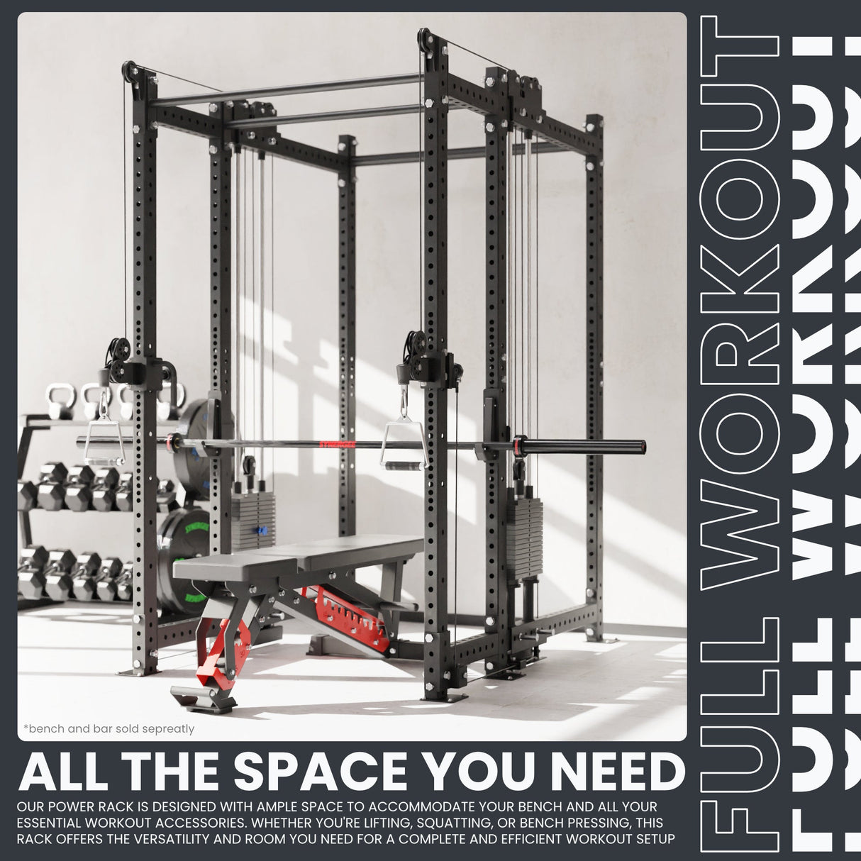 Synergee 2300 Series Power Cage with Synchronized Cable Crossovers – Dual 80lb Stacks, Adjustable Pulleys, and Multi-Grip Pull-Up Bars