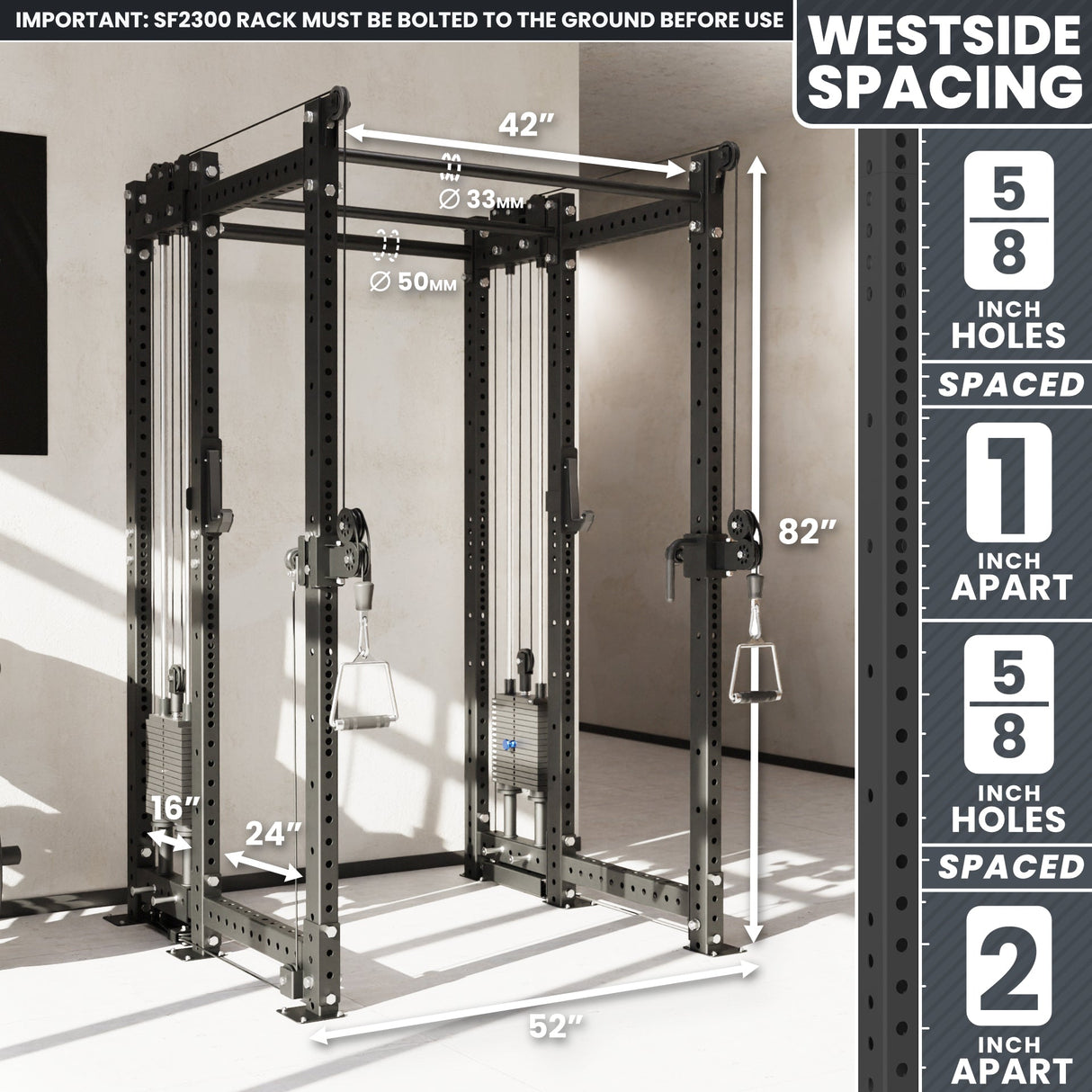 Synergee 2300 Series Power Cage with Synchronized Cable Crossovers – Dual 80lb Stacks, Adjustable Pulleys, and Multi-Grip Pull-Up Bars