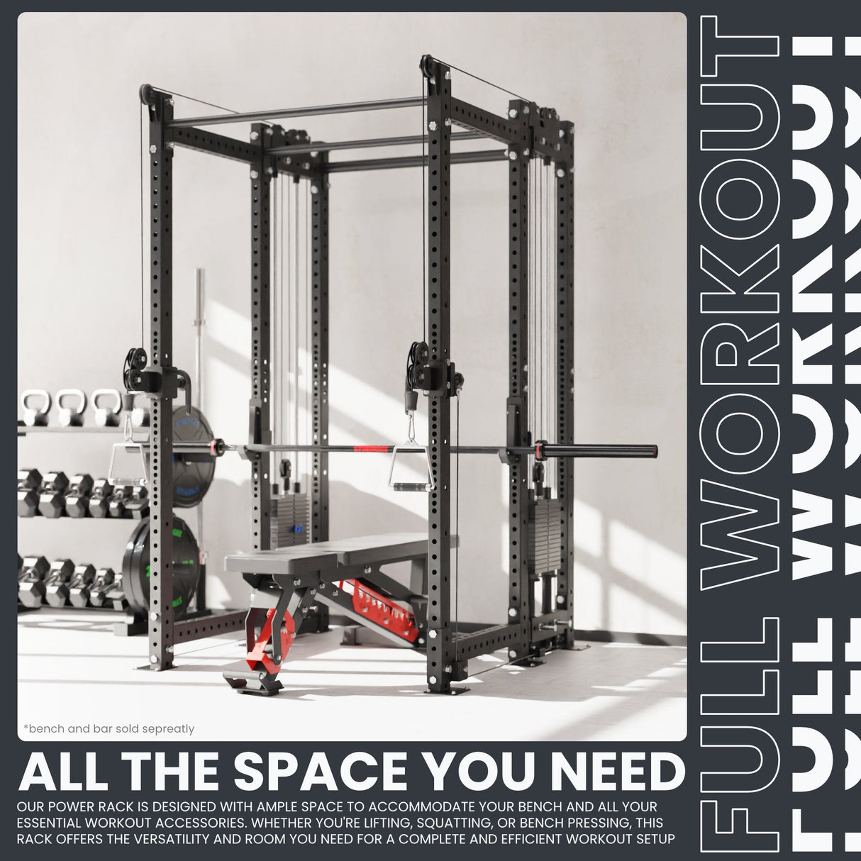 Synergee 2300 Series Power Cage with Synchronized Cable Crossovers – Dual 80lb Stacks, Adjustable Pulleys, and Multi-Grip Pull-Up Bars