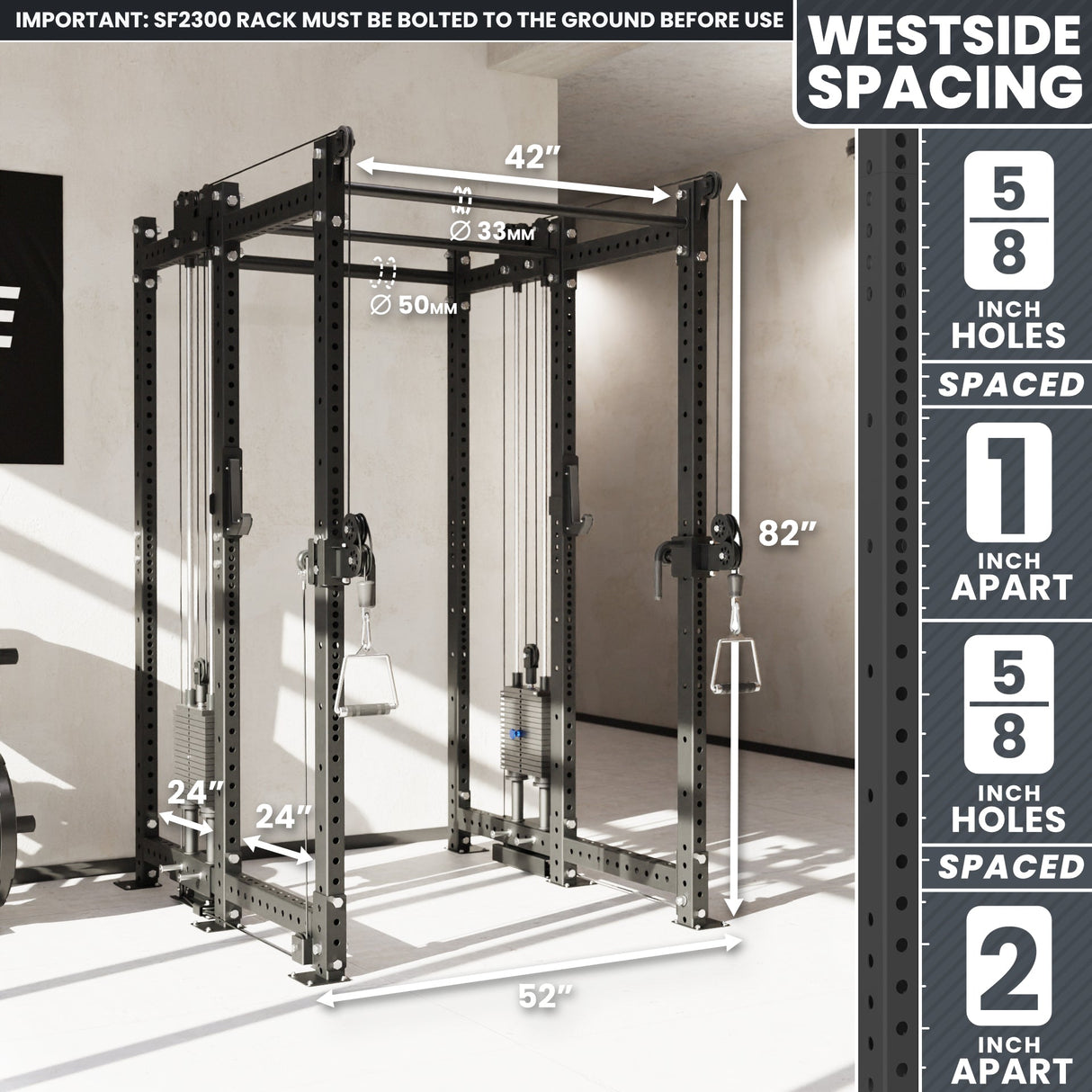 Synergee 2300 Series Power Cage with Synchronized Cable Crossovers – Dual 80lb Stacks, Adjustable Pulleys, and Multi-Grip Pull-Up Bars