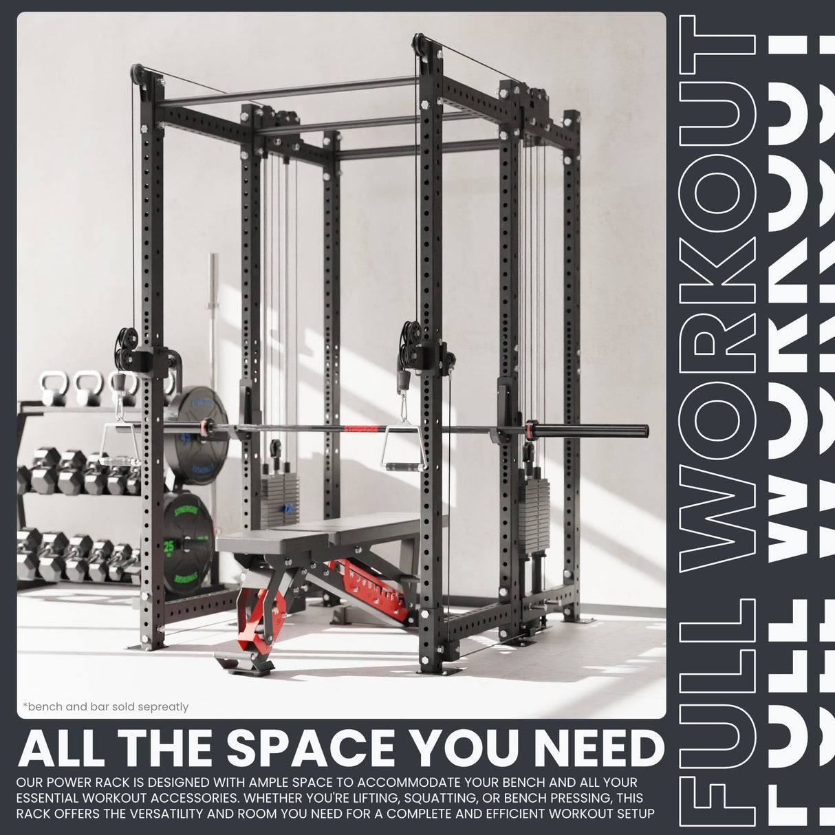 Synergee 2300 Series Power Cage with Synchronized Cable Crossovers – Dual 80lb Stacks, Adjustable Pulleys, and Multi-Grip Pull-Up Bars