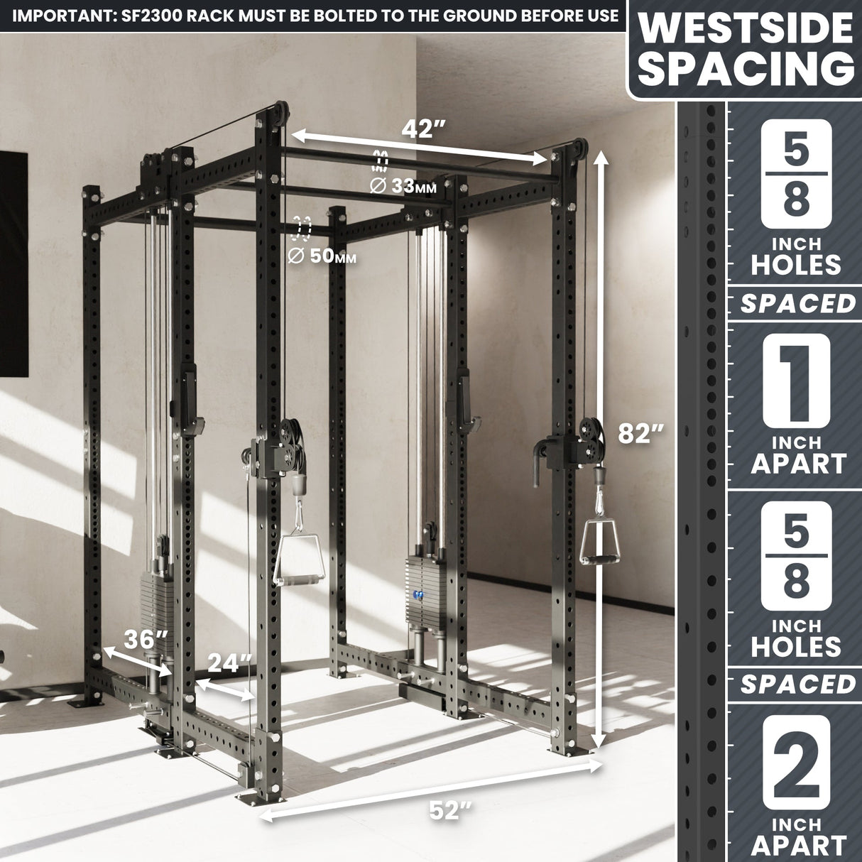 Synergee 2300 Series Power Cage with Synchronized Cable Crossovers – Dual 80lb Stacks, Adjustable Pulleys, and Multi-Grip Pull-Up Bars