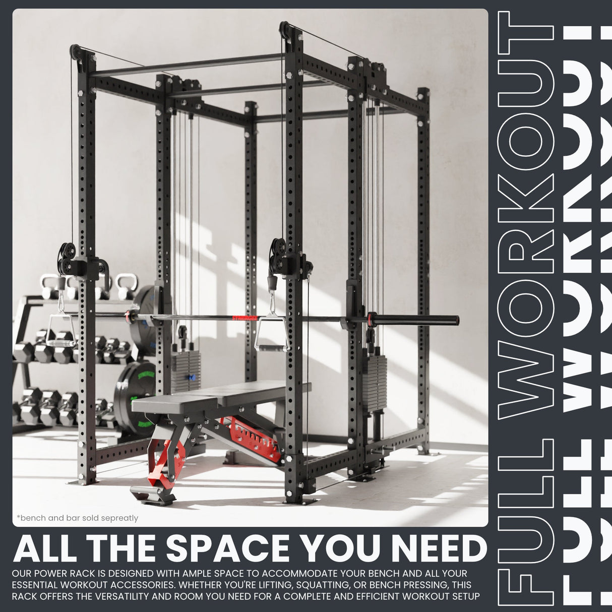 Synergee 2300 Series Power Cage with Synchronized Cable Crossovers – Dual 80lb Stacks, Adjustable Pulleys, and Multi-Grip Pull-Up Bars