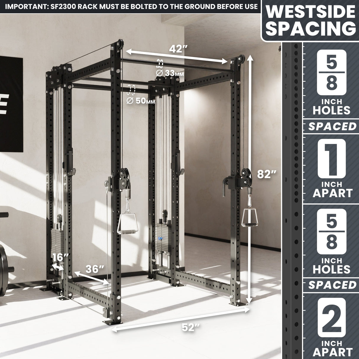 Synergee 2300 Series Power Cage with Synchronized Cable Crossovers – Dual 80lb Stacks, Adjustable Pulleys, and Multi-Grip Pull-Up Bars