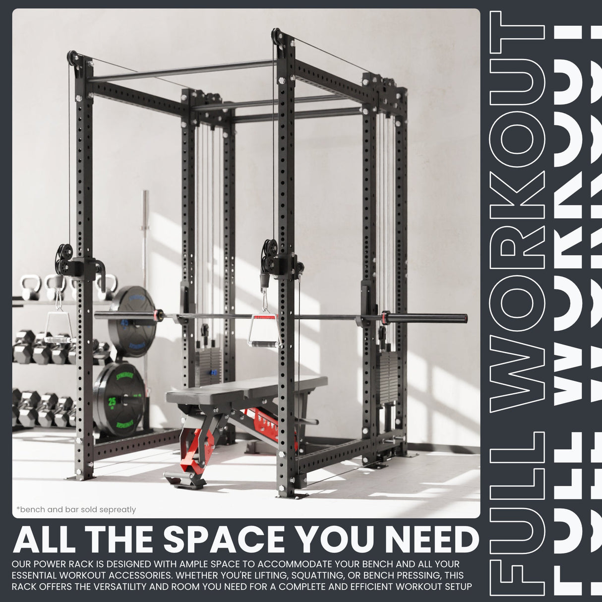 Synergee 2300 Series Power Cage with Synchronized Cable Crossovers – Dual 80lb Stacks, Adjustable Pulleys, and Multi-Grip Pull-Up Bars