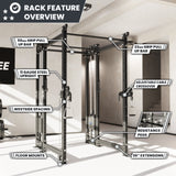 Synergee 2300 Series Power Cage with Synchronized Cable Crossovers – Dual 80lb Stacks, Adjustable Pulleys, and Multi-Grip Pull-Up Bars