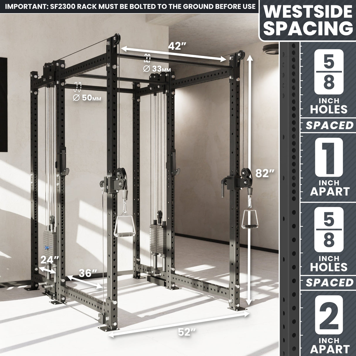 Synergee 2300 Series Power Cage with Synchronized Cable Crossovers – Dual 80lb Stacks, Adjustable Pulleys, and Multi-Grip Pull-Up Bars