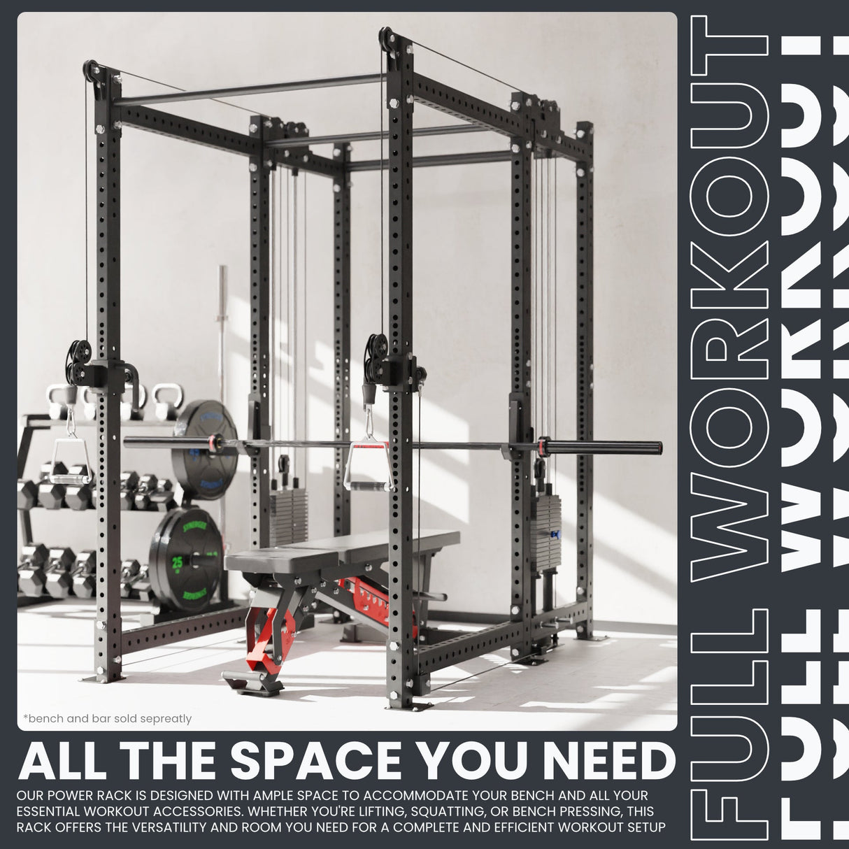 Synergee 2300 Series Power Cage with Synchronized Cable Crossovers – Dual 80lb Stacks, Adjustable Pulleys, and Multi-Grip Pull-Up Bars