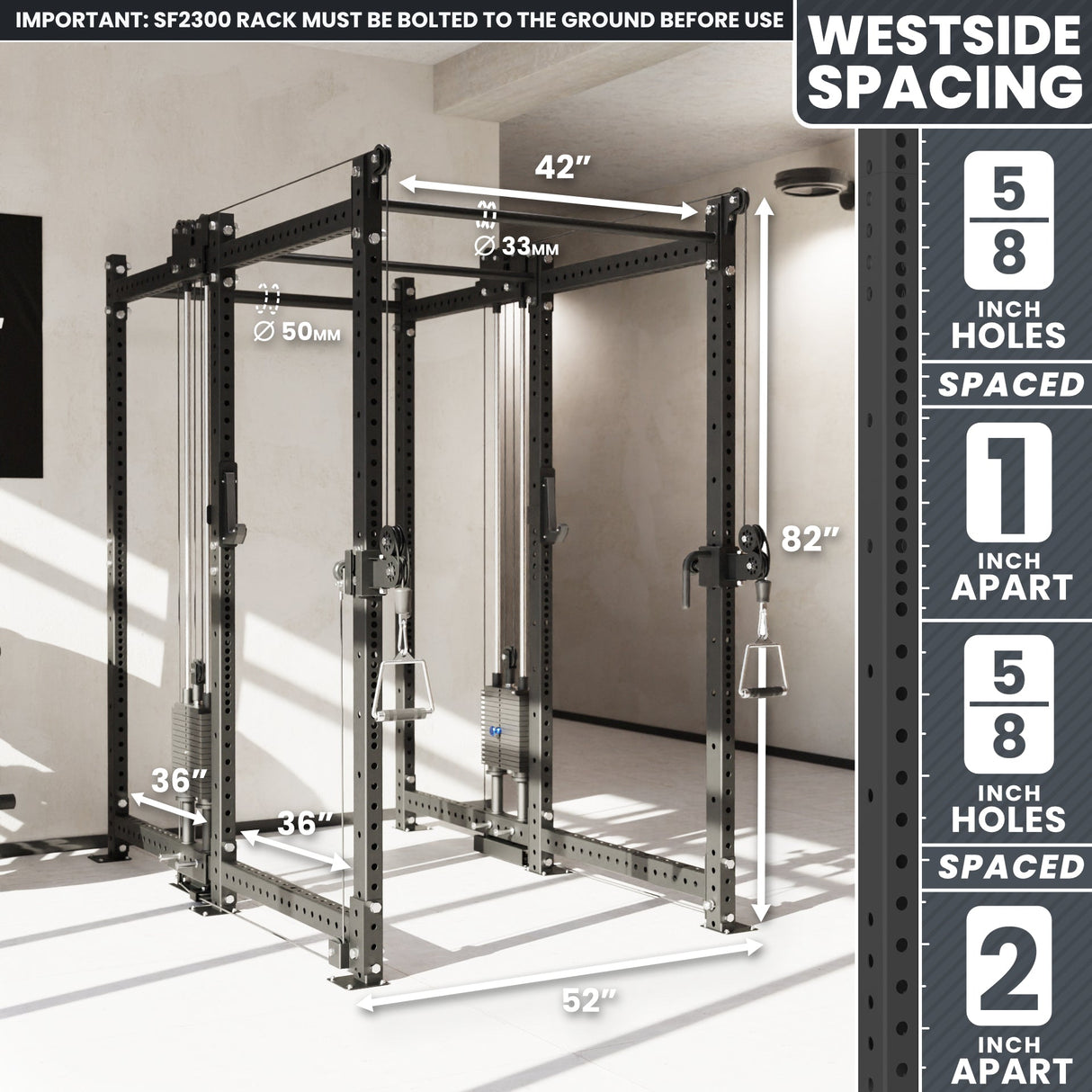 Synergee 2300 Series Power Cage with Synchronized Cable Crossovers – Dual 80lb Stacks, Adjustable Pulleys, and Multi-Grip Pull-Up Bars