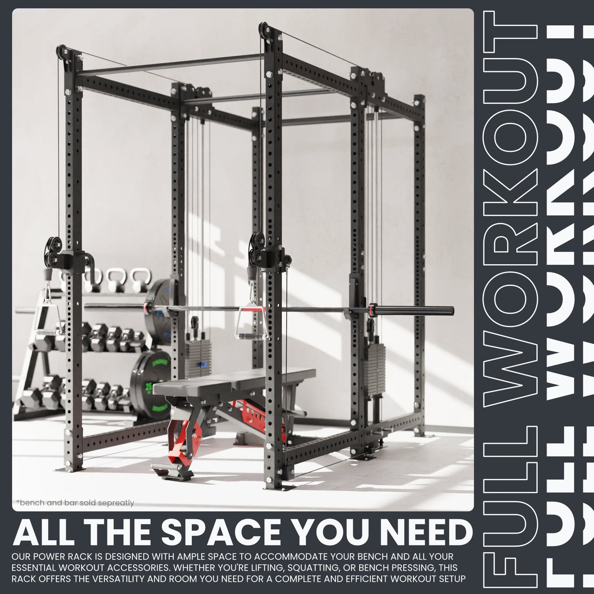 Synergee 2300 Series Power Cage with Synchronized Cable Crossovers – Dual 80lb Stacks, Adjustable Pulleys, and Multi-Grip Pull-Up Bars