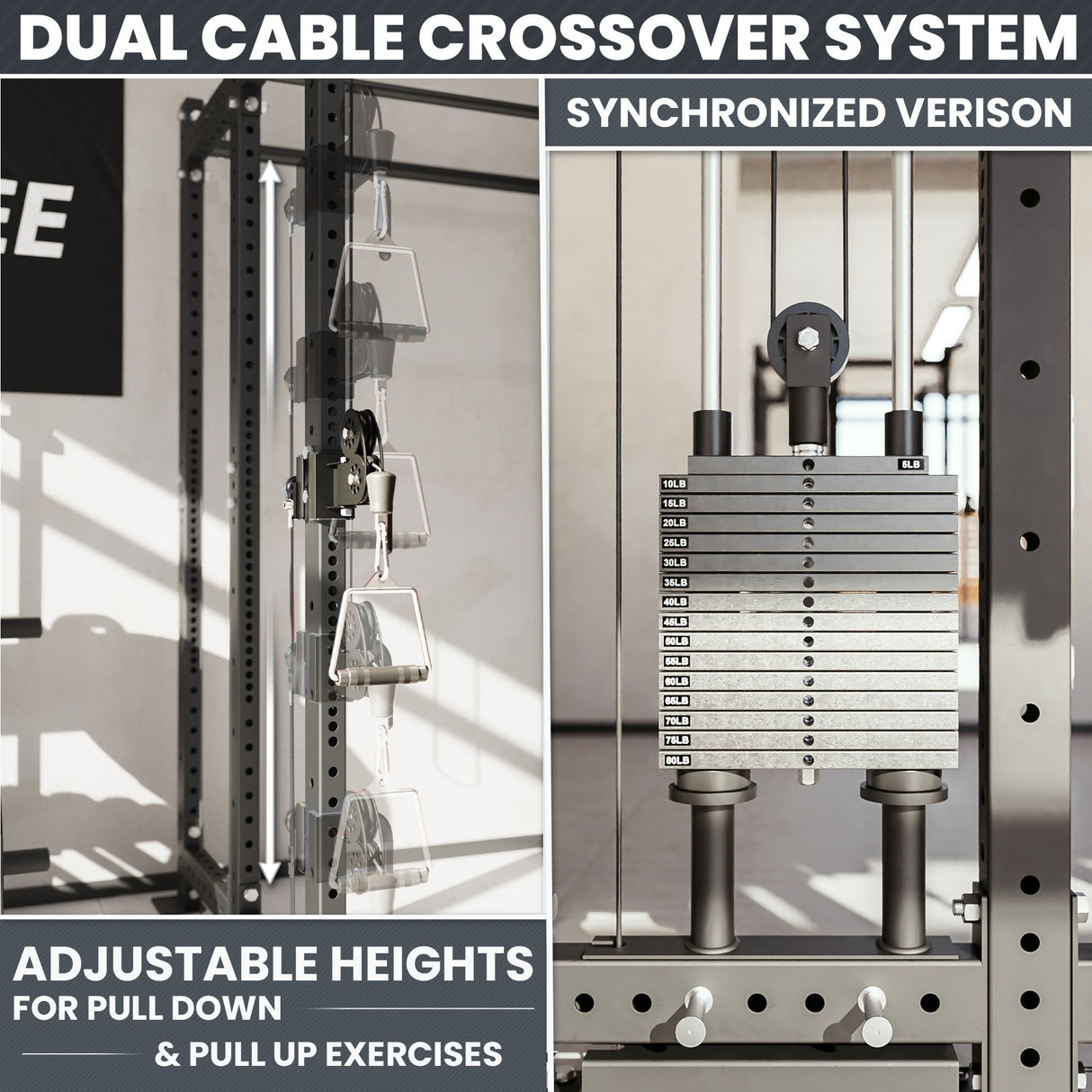 Synergee 2300 Series Power Cage with Smith Machine & Dual 80 lb Cable Crossovers – Full Body Workout Station for Home & Commercial Gyms
