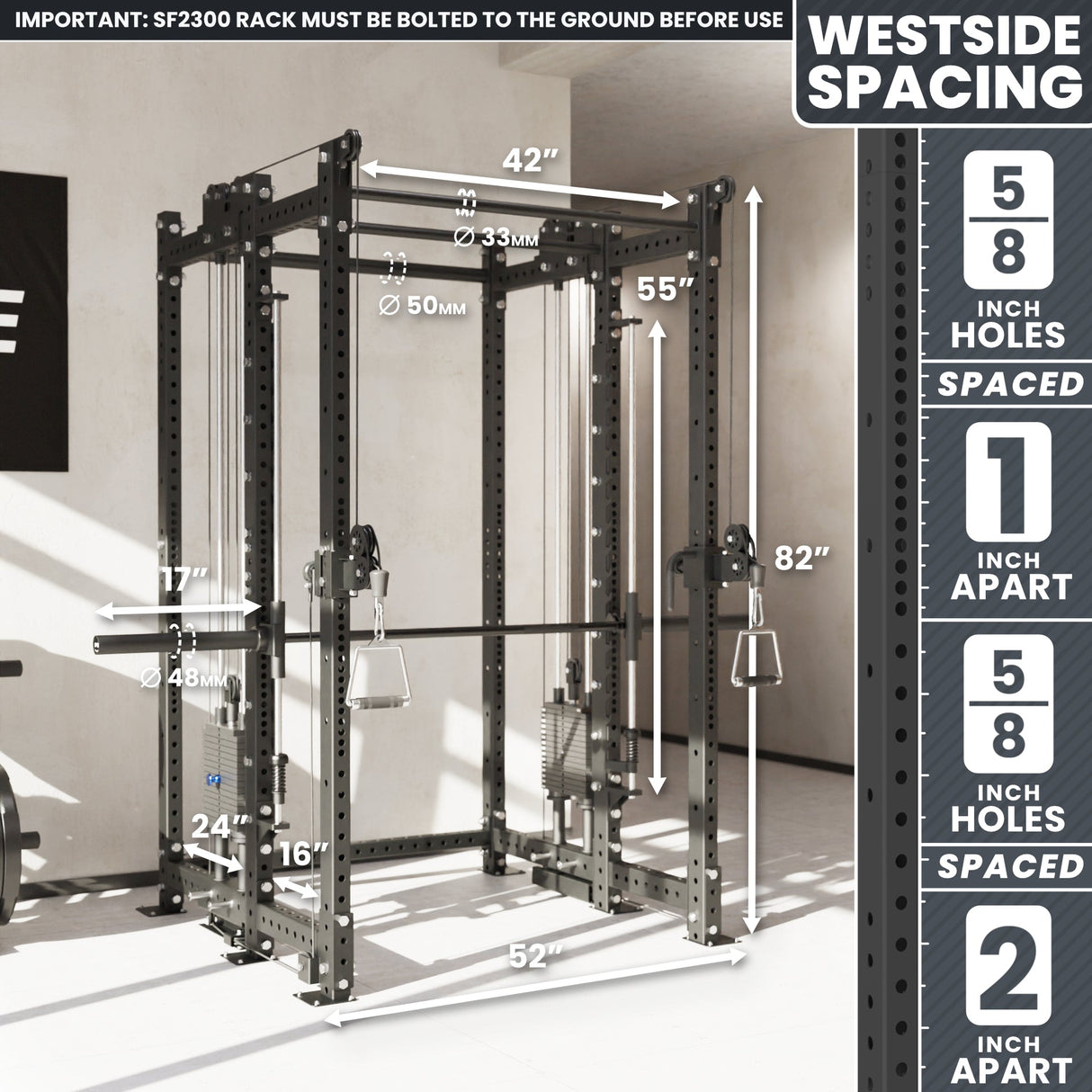Synergee 2300 Series Power Cage with Smith Machine & Dual 80 lb Cable Crossovers – Full Body Workout Station for Home & Commercial Gyms