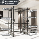 Synergee 2300 Series Power Cage with Smith Machine & Dual 80 lb Cable Crossovers – Full Body Workout Station for Home & Commercial Gyms