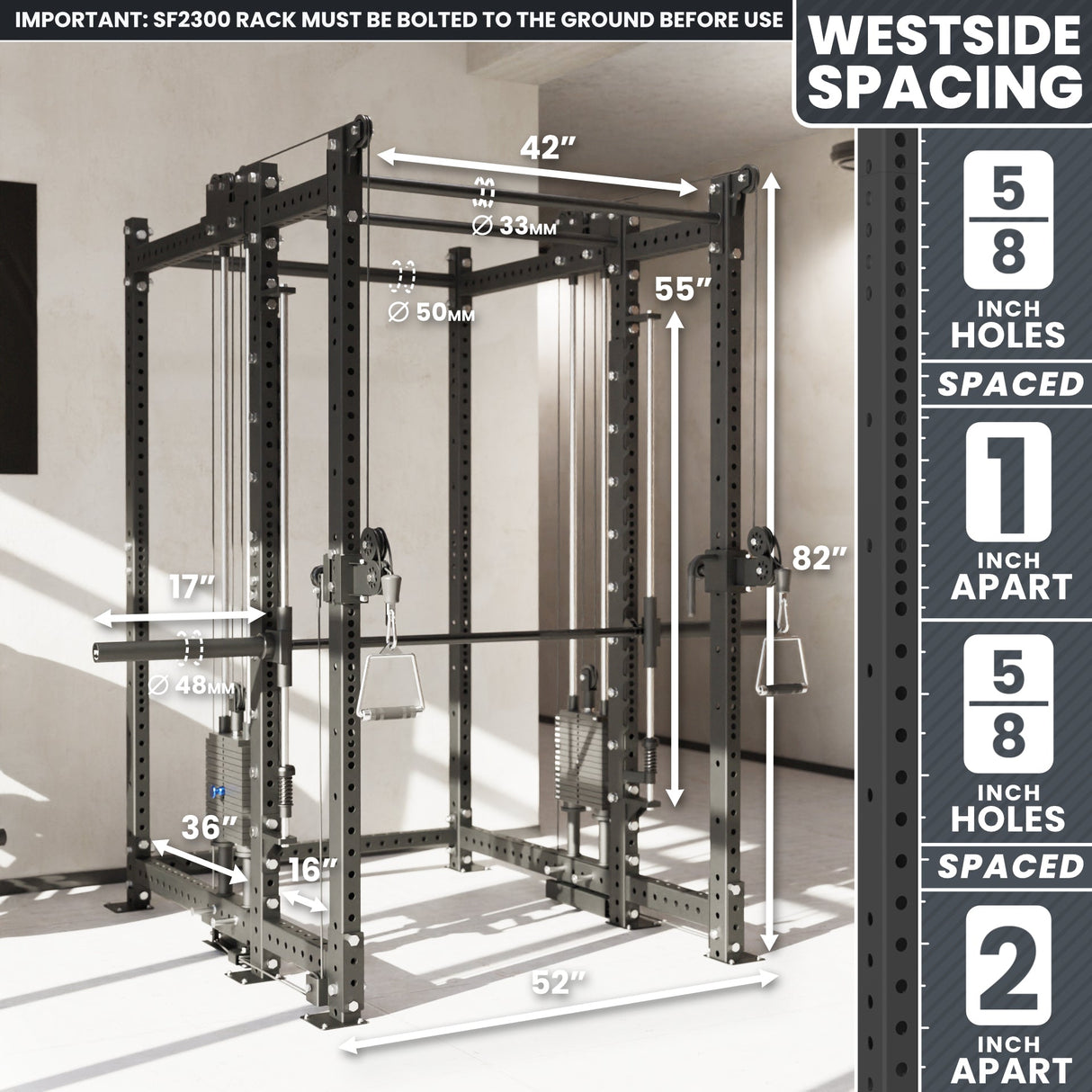 Synergee 2300 Series Power Cage with Smith Machine & Dual 80 lb Cable Crossovers – Full Body Workout Station for Home & Commercial Gyms