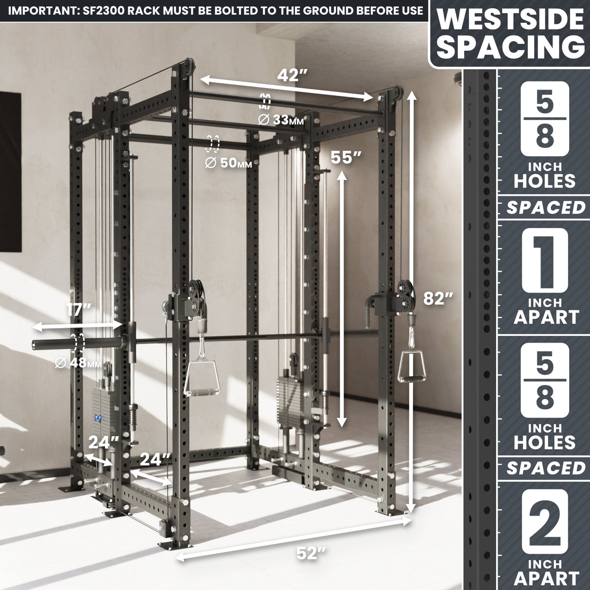 Synergee 2300 Series Power Cage with Smith Machine & Dual 80 lb Cable Crossovers – Full Body Workout Station for Home & Commercial Gyms
