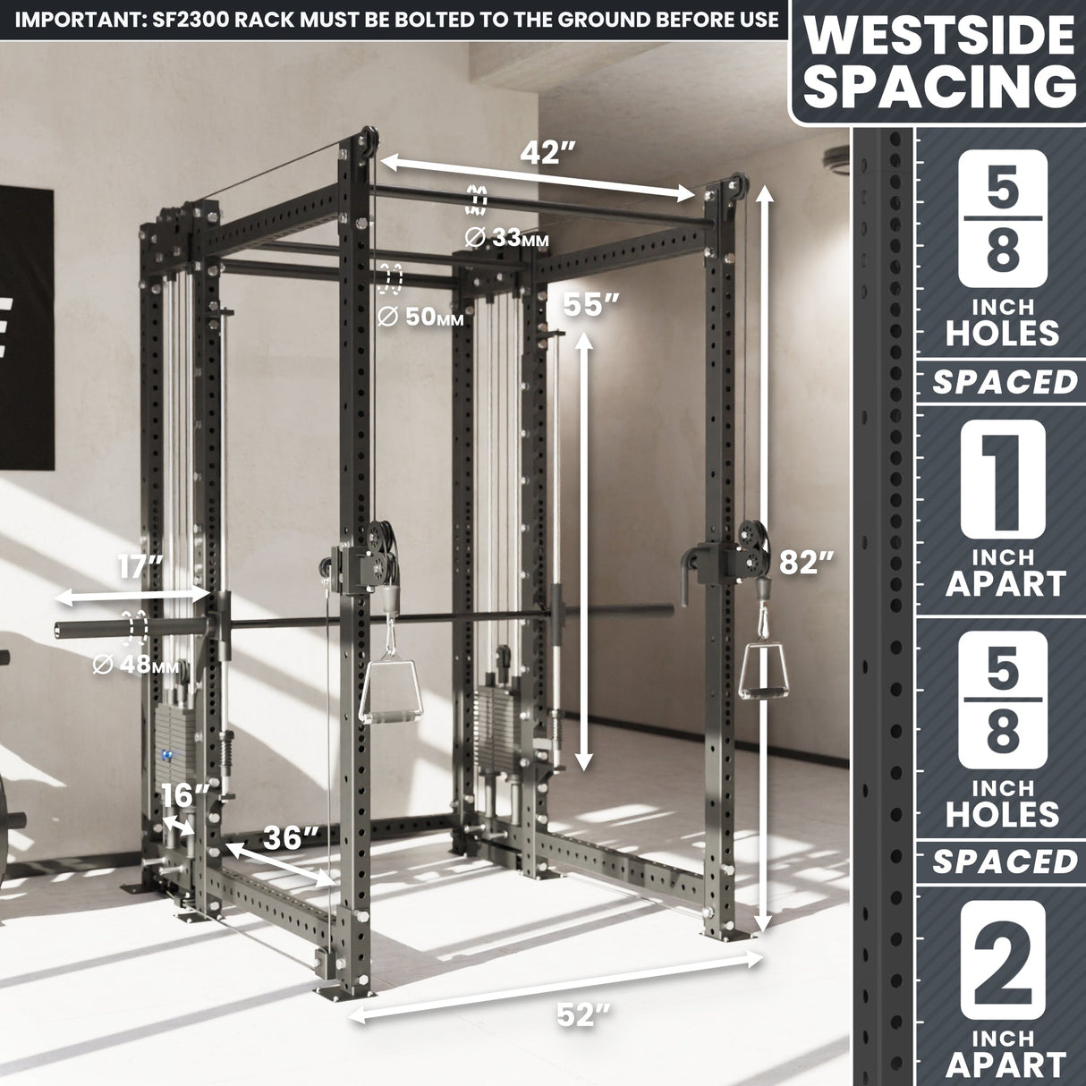 Synergee 2300 Series Power Cage with Smith Machine & Dual 80 lb Cable Crossovers – Full Body Workout Station for Home & Commercial Gyms