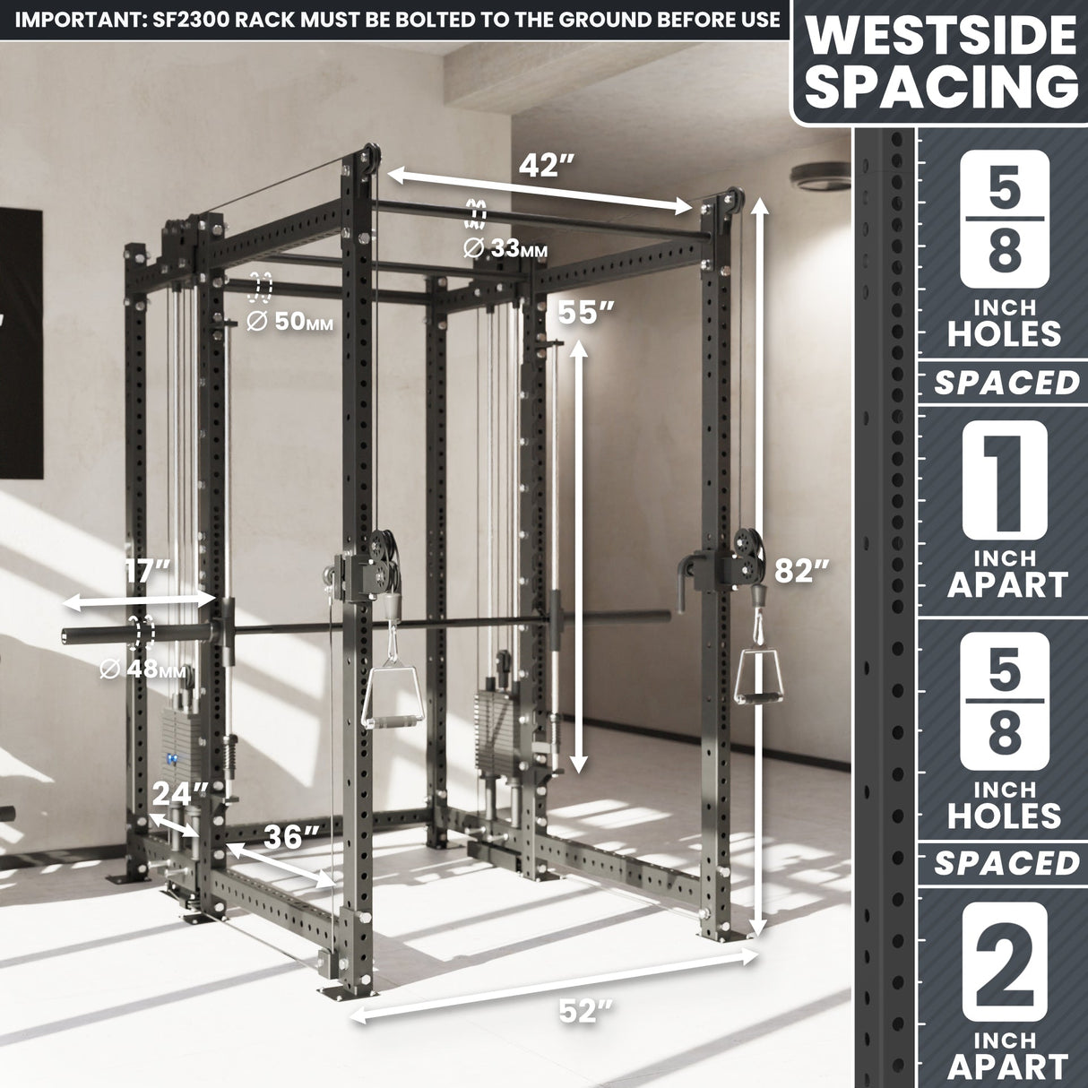 Synergee 2300 Series Power Cage with Smith Machine & Dual 80 lb Cable Crossovers – Full Body Workout Station for Home & Commercial Gyms