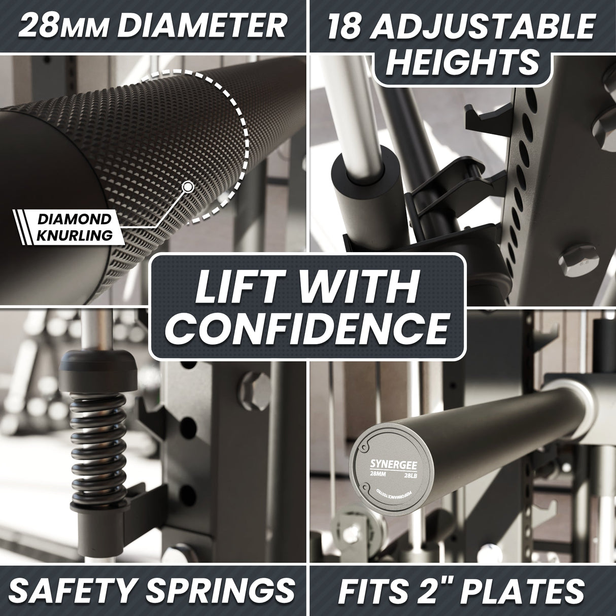 Synergee 2300 Series Power Cage with Smith Machine – Heavy-Duty Home Gym Rack with Multi-Grip Pull-Up Bars & Safety J-Cups