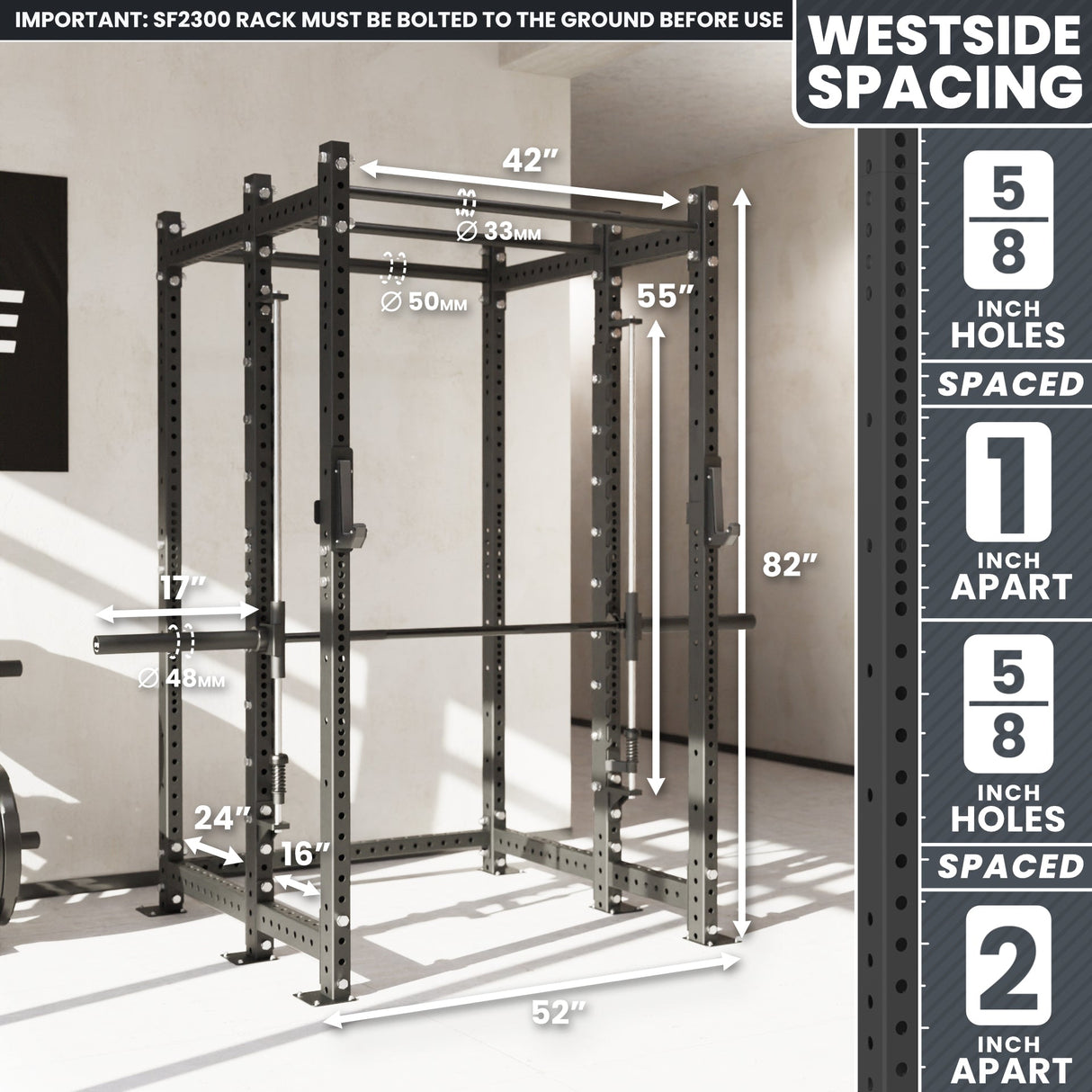 Synergee 2300 Series Power Cage with Smith Machine – Heavy-Duty Home Gym Rack with Multi-Grip Pull-Up Bars & Safety J-Cups