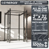 Synergee 2300 Series Power Cage with Smith Machine – Heavy-Duty Home Gym Rack with Multi-Grip Pull-Up Bars & Safety J-Cups