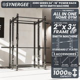 Synergee 2300 Series Power Cage with Smith Machine – Heavy-Duty Home Gym Rack with Multi-Grip Pull-Up Bars & Safety J-Cups