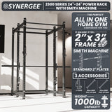 Synergee 2300 Series Power Cage with Smith Machine – Heavy-Duty Home Gym Rack with Multi-Grip Pull-Up Bars & Safety J-Cups