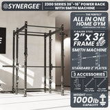 Synergee 2300 Series Power Cage with Smith Machine – Heavy-Duty Home Gym Rack with Multi-Grip Pull-Up Bars & Safety J-Cups