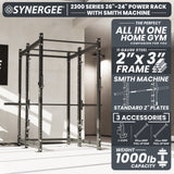 Synergee 2300 Series Power Cage with Smith Machine – Heavy-Duty Home Gym Rack with Multi-Grip Pull-Up Bars & Safety J-Cups
