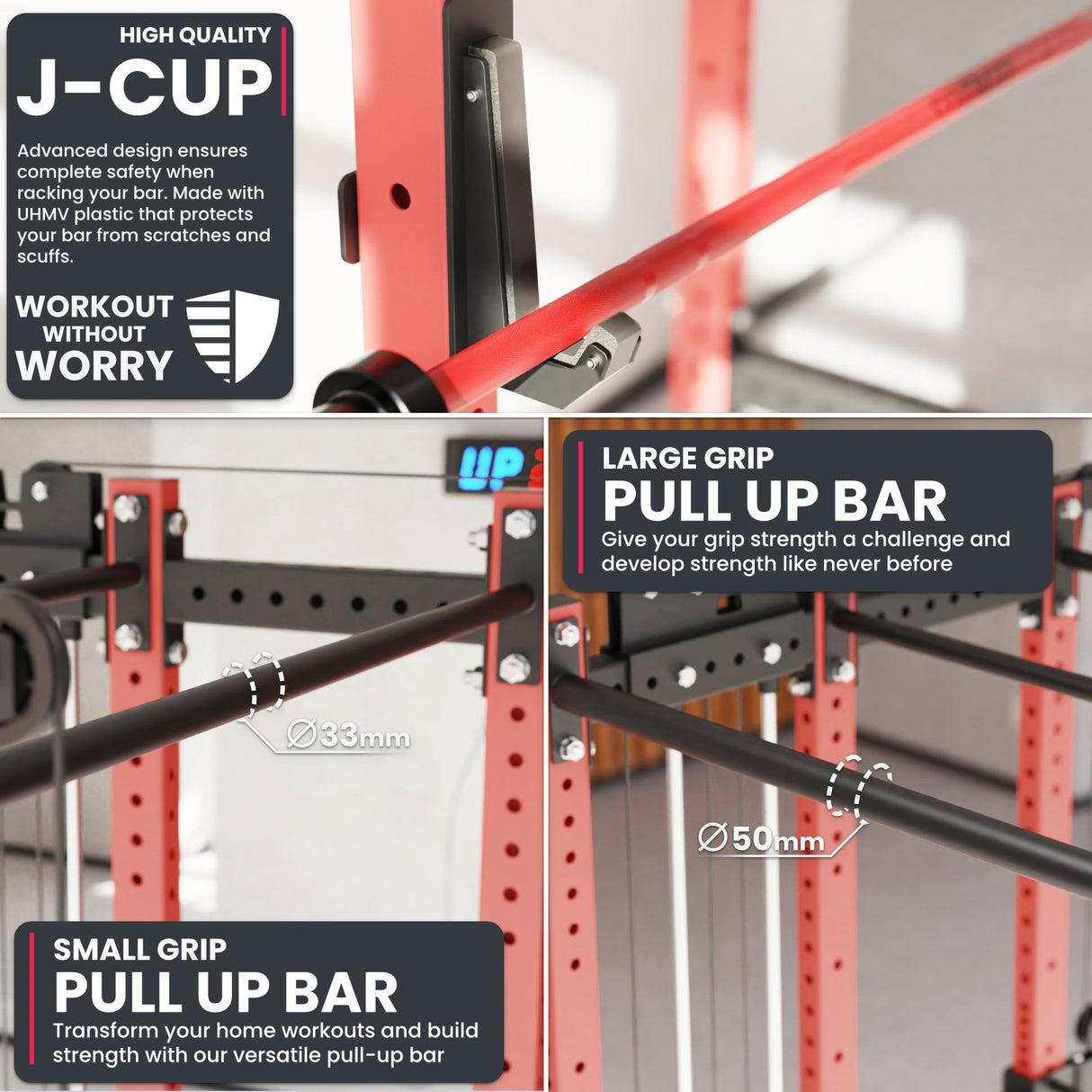 Synergee 2300 Series Power Cage with Synchronized Cable Crossovers – Dual 80lb Stacks, Adjustable Pulleys, and Multi-Grip Pull-Up Bars