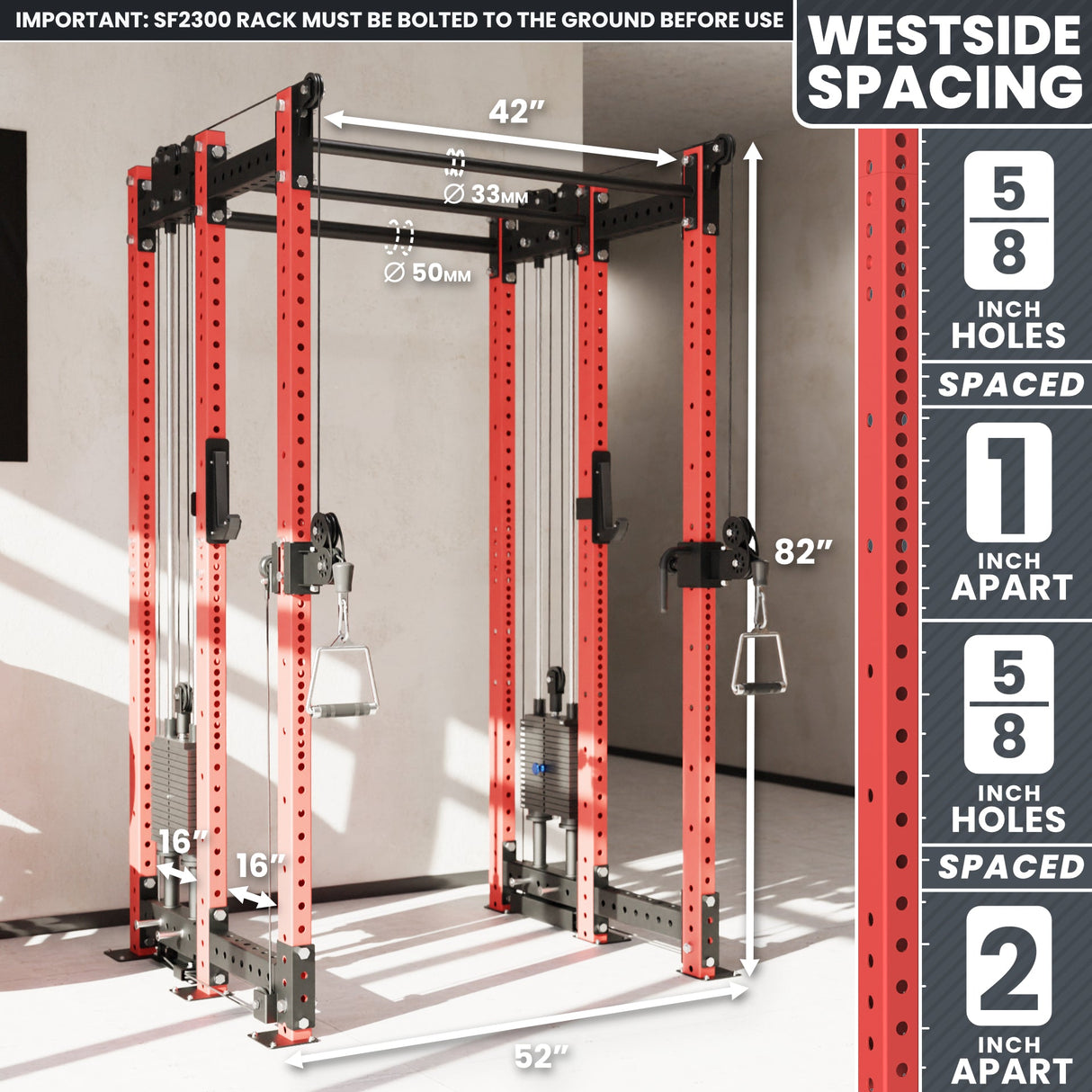 Synergee 2300 Series Power Cage with Synchronized Cable Crossovers – Dual 80lb Stacks, Adjustable Pulleys, and Multi-Grip Pull-Up Bars