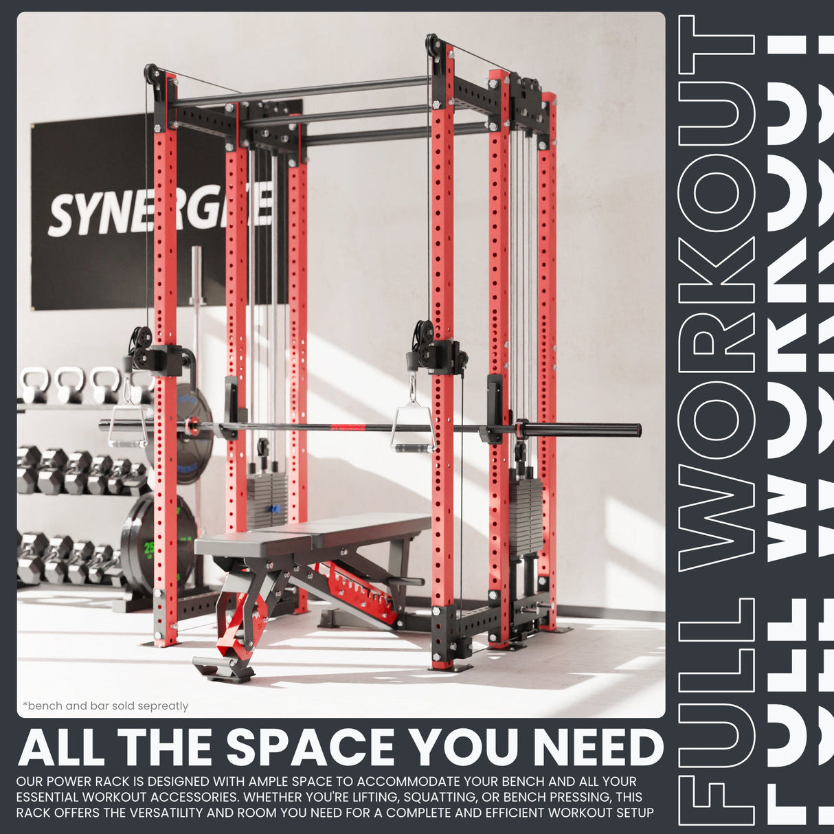 Synergee 2300 Series Power Cage with Synchronized Cable Crossovers – Dual 80lb Stacks, Adjustable Pulleys, and Multi-Grip Pull-Up Bars