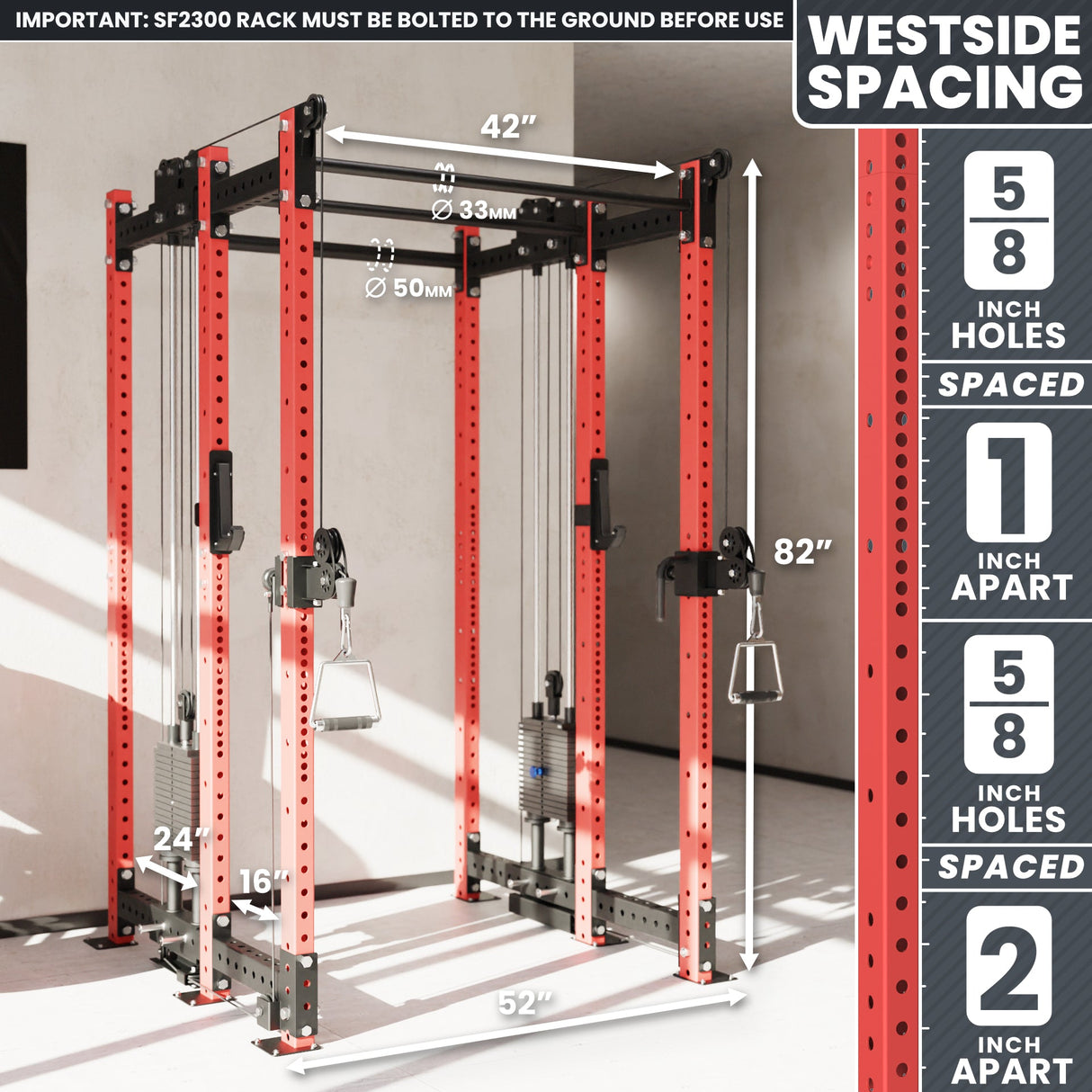 Synergee 2300 Series Power Cage with Synchronized Cable Crossovers – Dual 80lb Stacks, Adjustable Pulleys, and Multi-Grip Pull-Up Bars