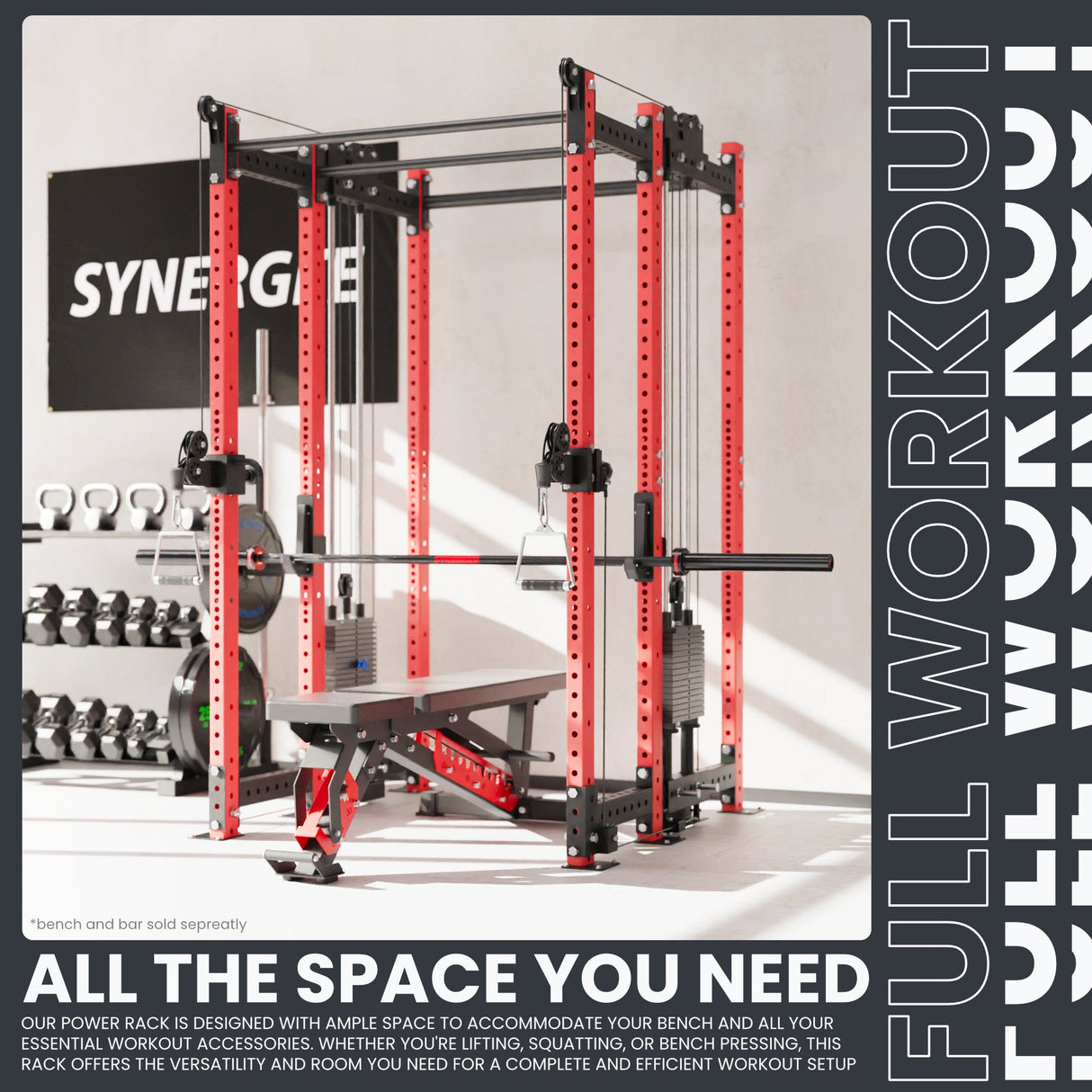 Synergee 2300 Series Power Cage with Synchronized Cable Crossovers – Dual 80lb Stacks, Adjustable Pulleys, and Multi-Grip Pull-Up Bars