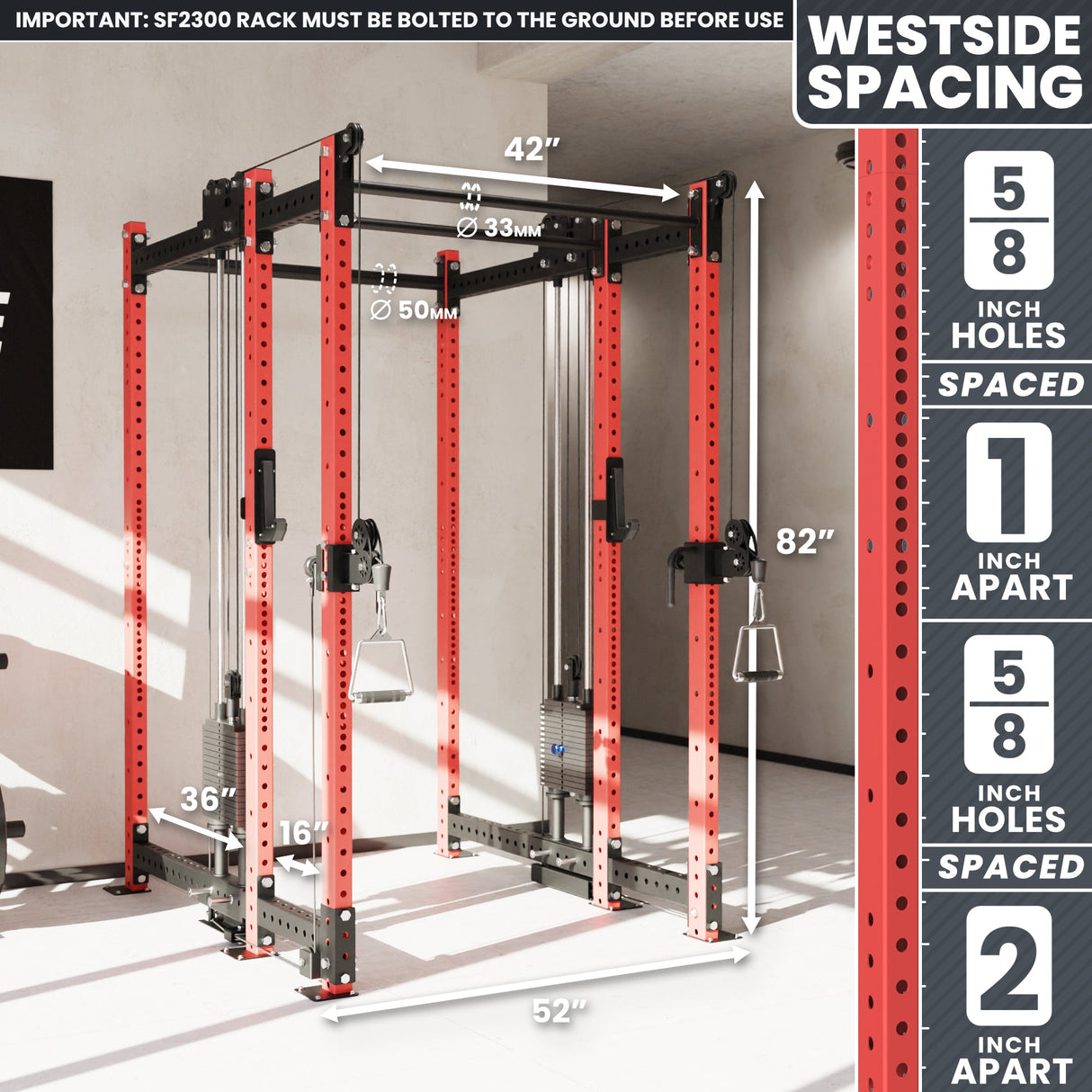 Synergee 2300 Series Power Cage with Synchronized Cable Crossovers – Dual 80lb Stacks, Adjustable Pulleys, and Multi-Grip Pull-Up Bars
