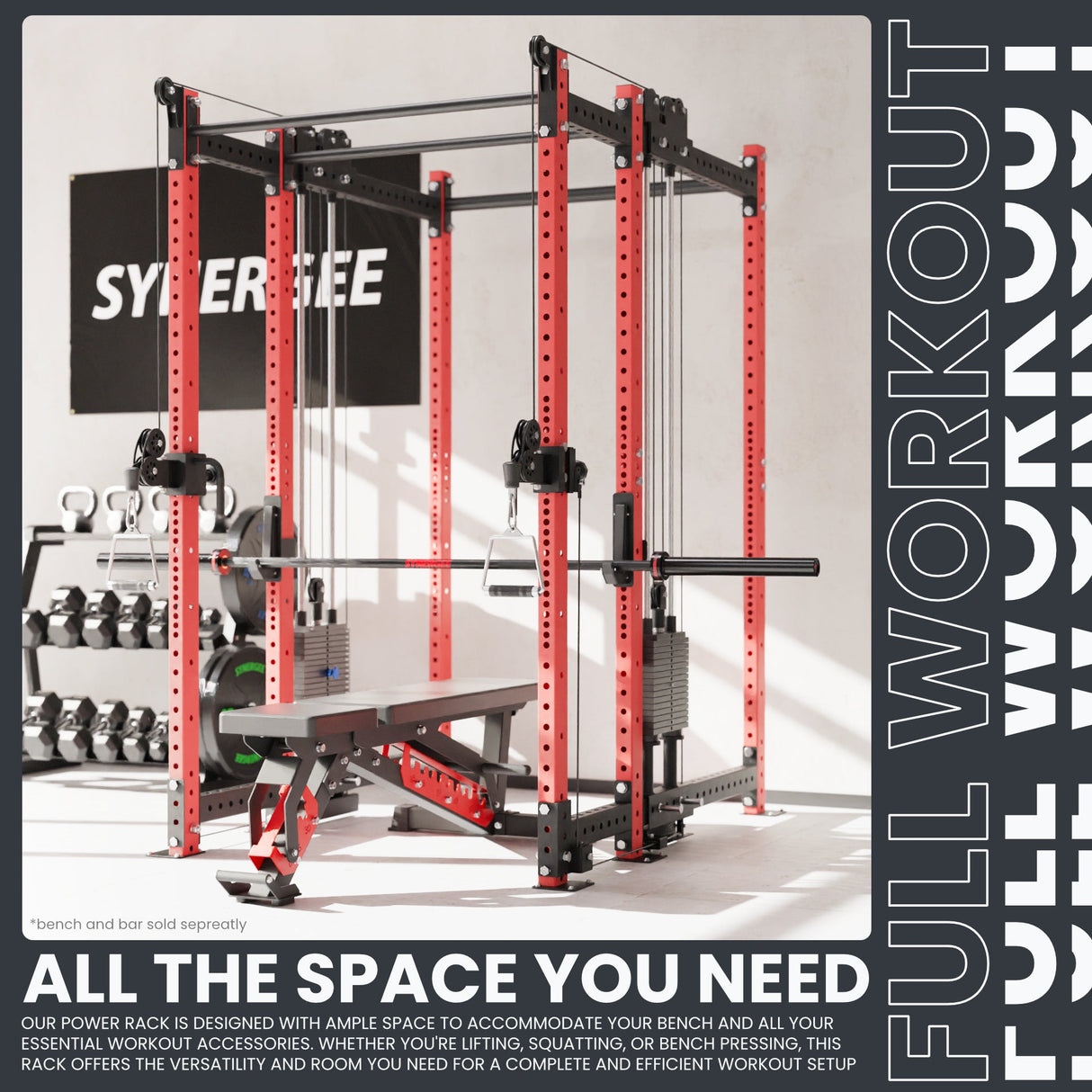 Synergee 2300 Series Power Cage with Synchronized Cable Crossovers – Dual 80lb Stacks, Adjustable Pulleys, and Multi-Grip Pull-Up Bars