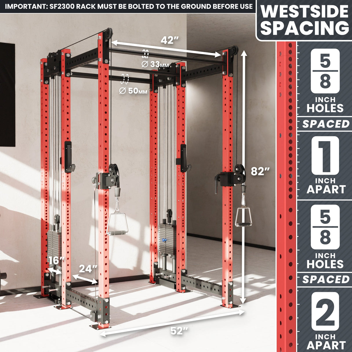 Synergee 2300 Series Power Cage with Synchronized Cable Crossovers – Dual 80lb Stacks, Adjustable Pulleys, and Multi-Grip Pull-Up Bars