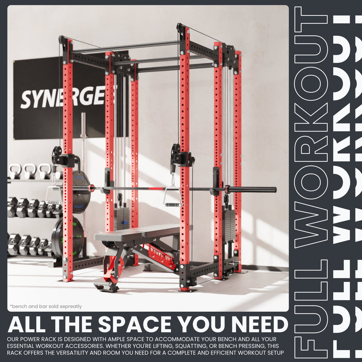 Synergee 2300 Series Power Cage with Synchronized Cable Crossovers – Dual 80lb Stacks, Adjustable Pulleys, and Multi-Grip Pull-Up Bars