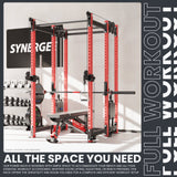 Synergee 2300 Series Power Cage with Synchronized Cable Crossovers – Dual 80lb Stacks, Adjustable Pulleys, and Multi-Grip Pull-Up Bars