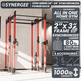 Synergee 2300 Series Power Cage with Synchronized Cable Crossovers – Dual 80lb Stacks, Adjustable Pulleys, and Multi-Grip Pull-Up Bars
