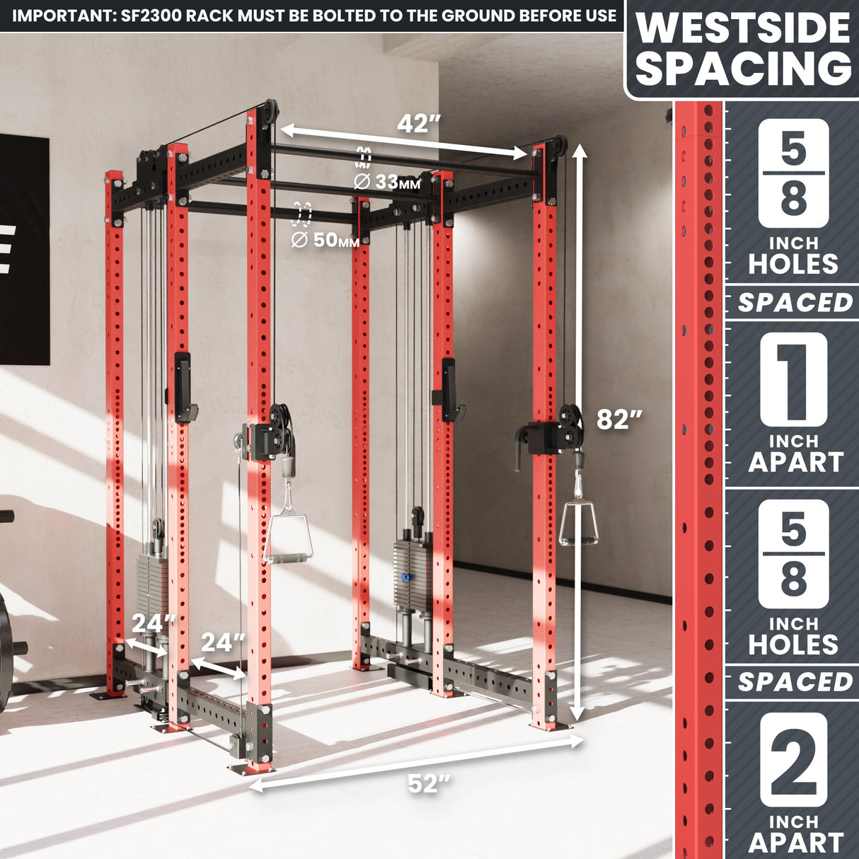 Synergee 2300 Series Power Cage with Synchronized Cable Crossovers – Dual 80lb Stacks, Adjustable Pulleys, and Multi-Grip Pull-Up Bars