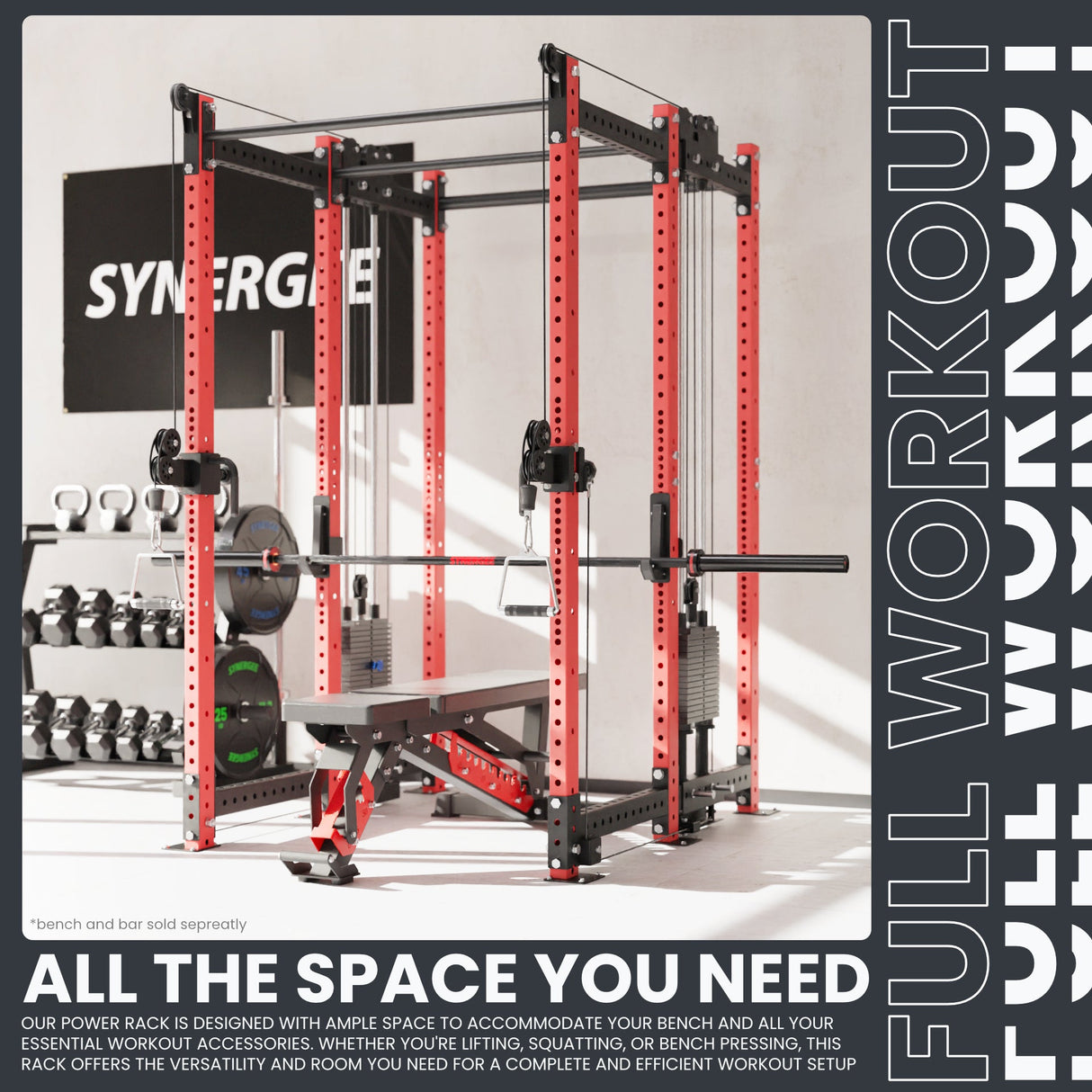 Synergee 2300 Series Power Cage with Synchronized Cable Crossovers – Dual 80lb Stacks, Adjustable Pulleys, and Multi-Grip Pull-Up Bars