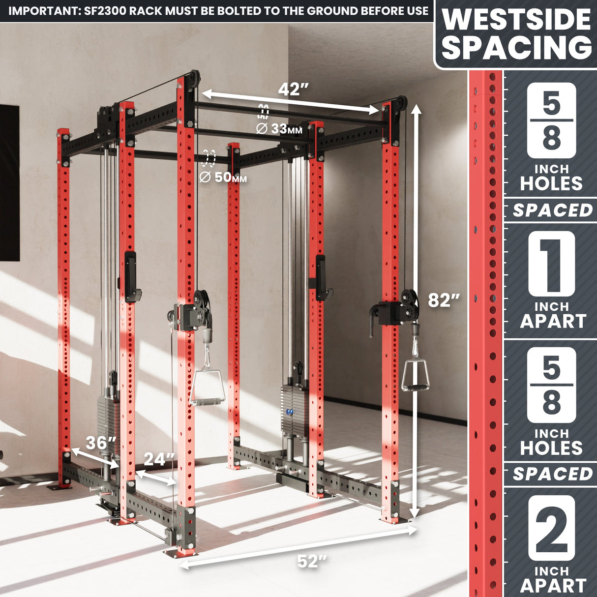 Synergee 2300 Series Power Cage with Synchronized Cable Crossovers – Dual 80lb Stacks, Adjustable Pulleys, and Multi-Grip Pull-Up Bars